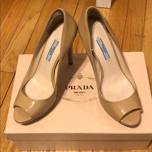 Prada Nude Patent Peep Toe Heel 38